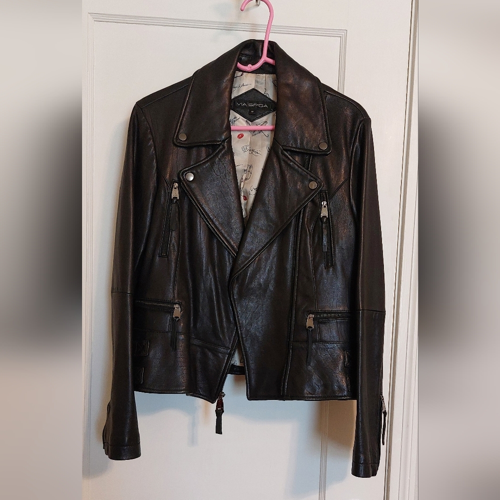 Via Spiga Leather Moto Jacket